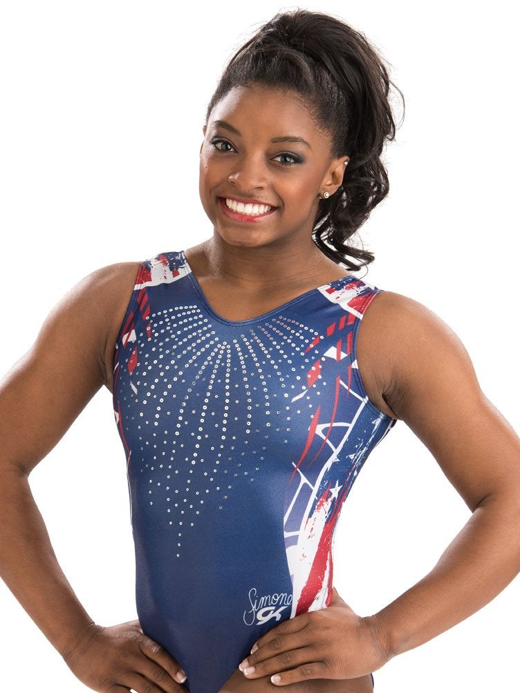 GK Simone Biles Patriotic Performance Gymnastics Leotard for Girls, Juniors, and Women (Adult Large, RWB) - Image 1